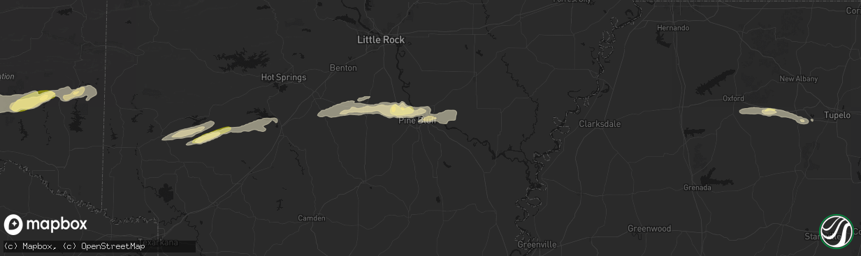 Hail map in Pine Bluff, AR on March 9, 2026