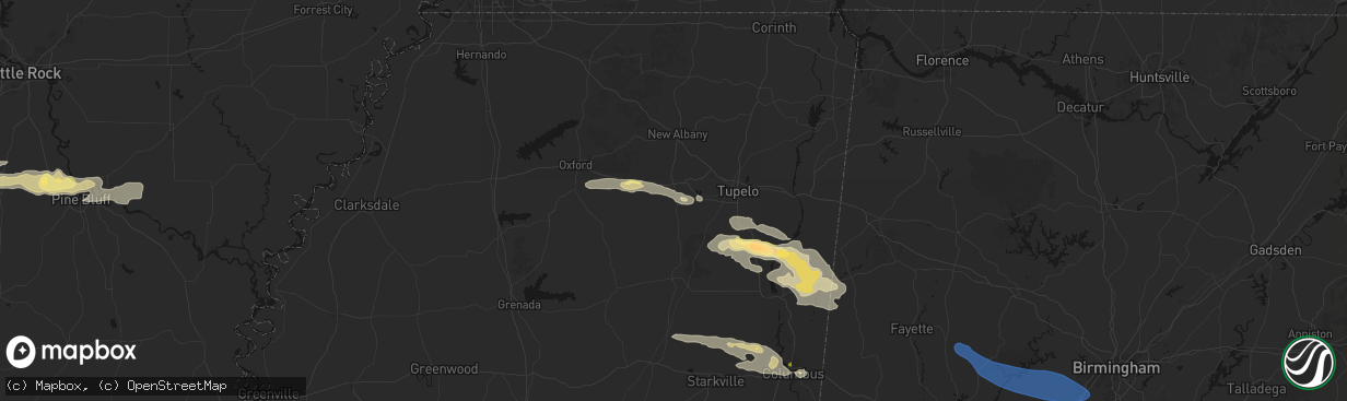 Hail map in Pontotoc, MS on March 9, 2026