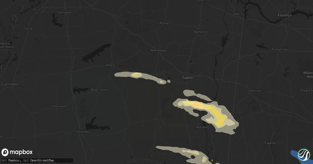 Hail map in Pontotoc, MS on March 9, 2026