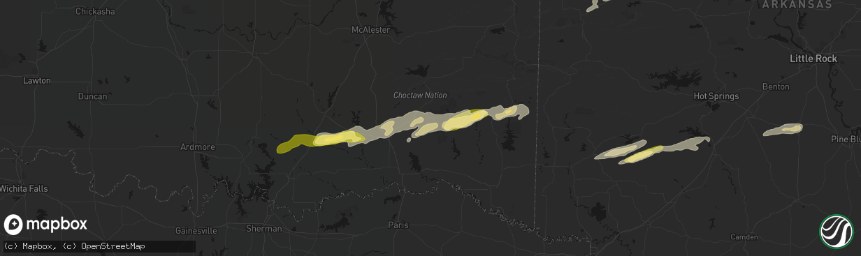 Hail map in Rattan, OK on March 9, 2026