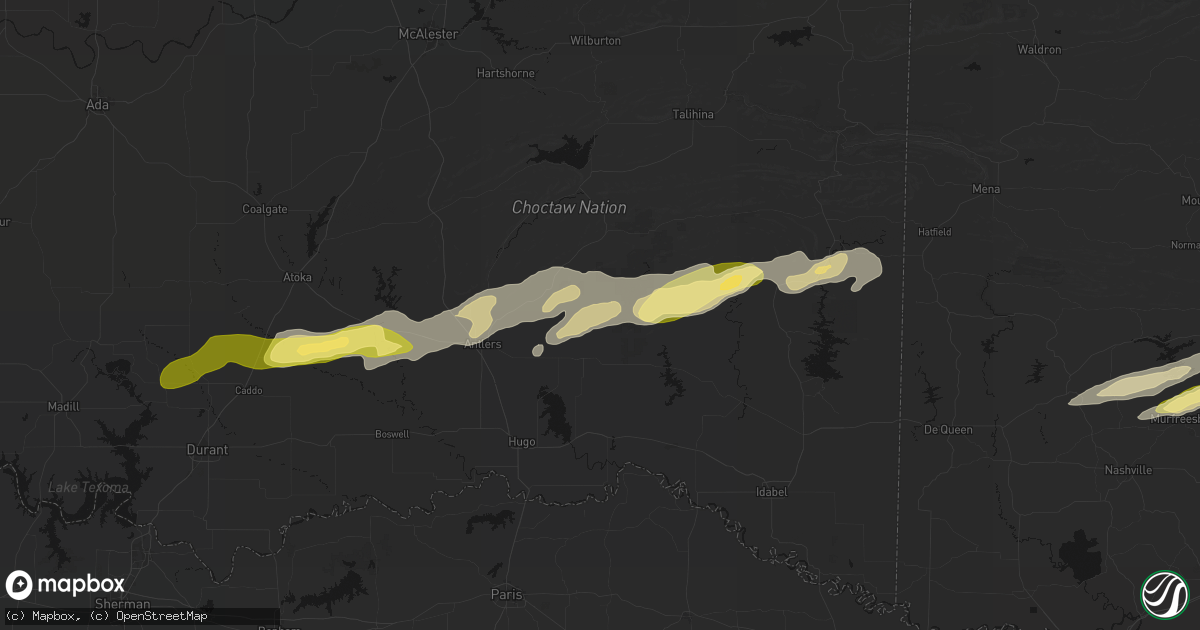 Hail map in Rattan, OK on March 9, 2026