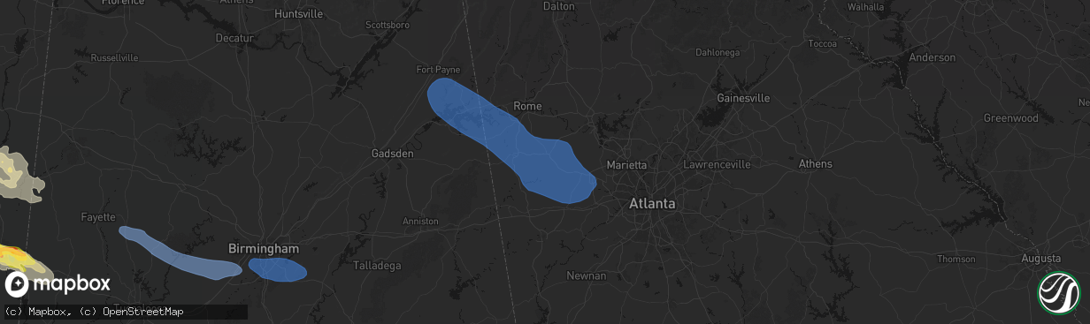 Hail map in Rockmart, GA on March 9, 2026