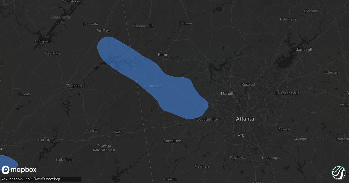 Hail map in Rockmart, GA on March 9, 2026