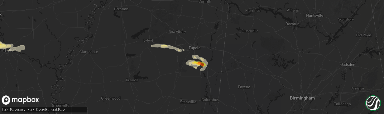 Hail map in Shannon, MS on March 9, 2026