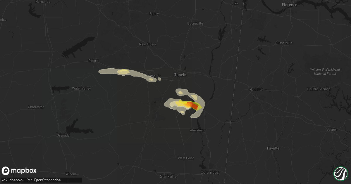Hail map in Shannon, MS on March 9, 2026