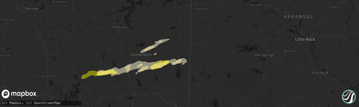 Hail map in Smithville, OK on March 9, 2026
