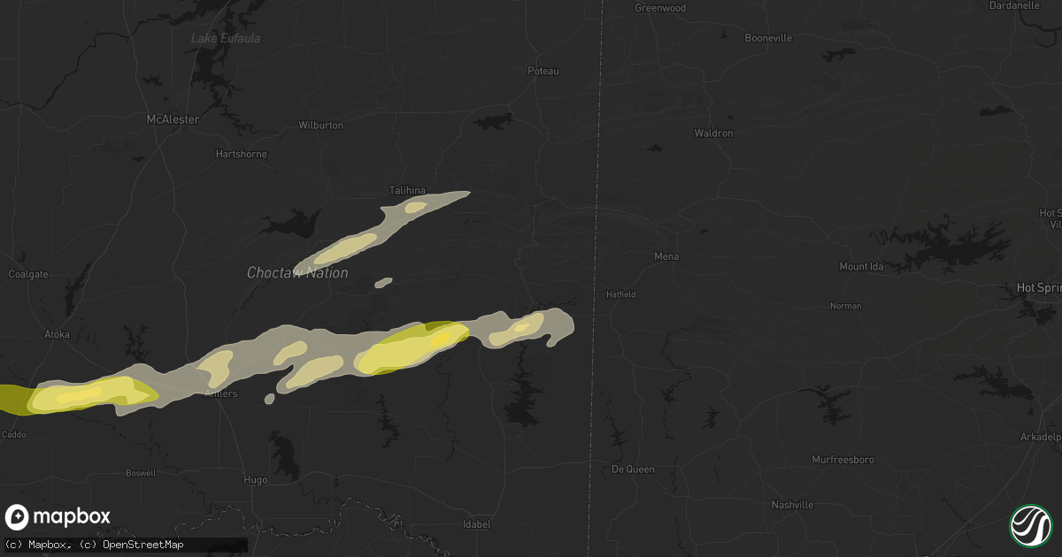Hail map in Smithville, OK on March 9, 2026