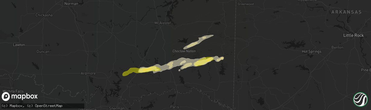 Hail map in Snow, OK on March 9, 2026