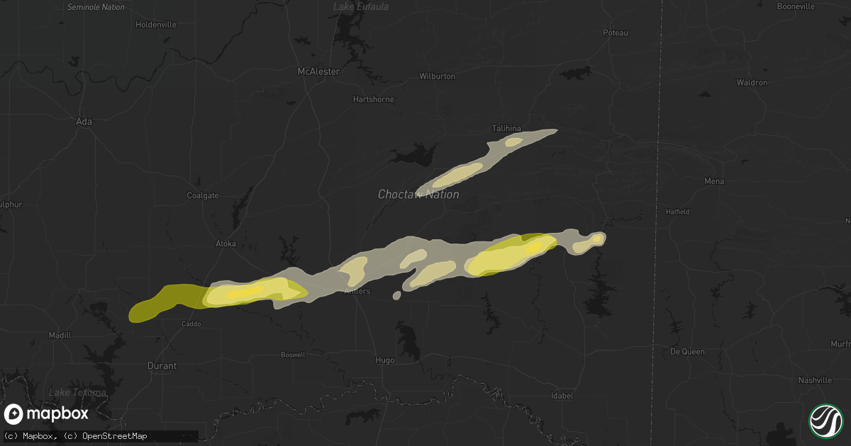 Hail map in Snow, OK on March 9, 2026