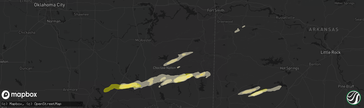 Hail map in Talihina, OK on March 9, 2026