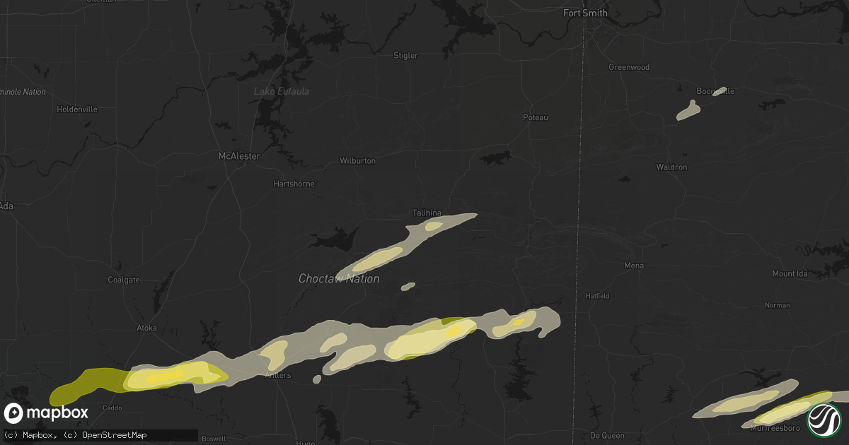 Hail map in Talihina, OK on March 9, 2026