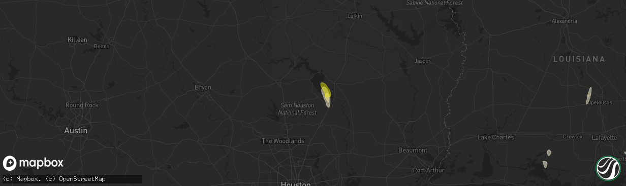 Hail map in Coldspring, TX on March 10, 2016