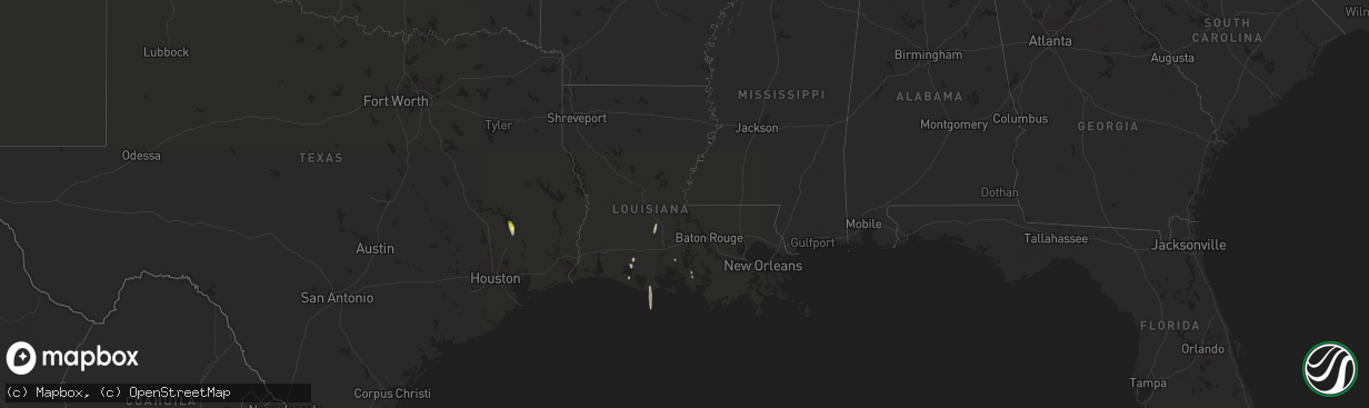 Hail map in Louisiana on March 10, 2016