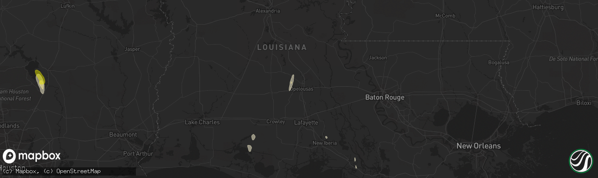 Hail map in Opelousas, LA on March 10, 2016