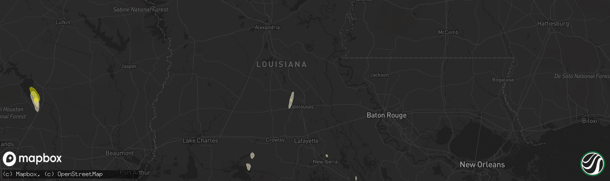 Hail map in Washington, LA on March 10, 2016