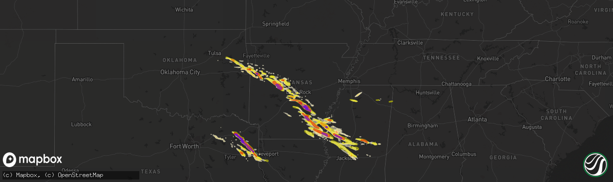 Hail map in Arkansas on March 10, 2018