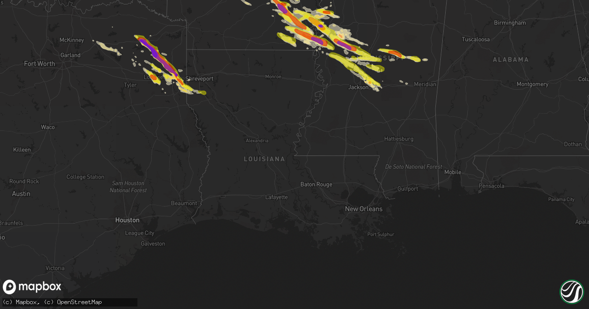 Hail map in Louisiana on March 10, 2018