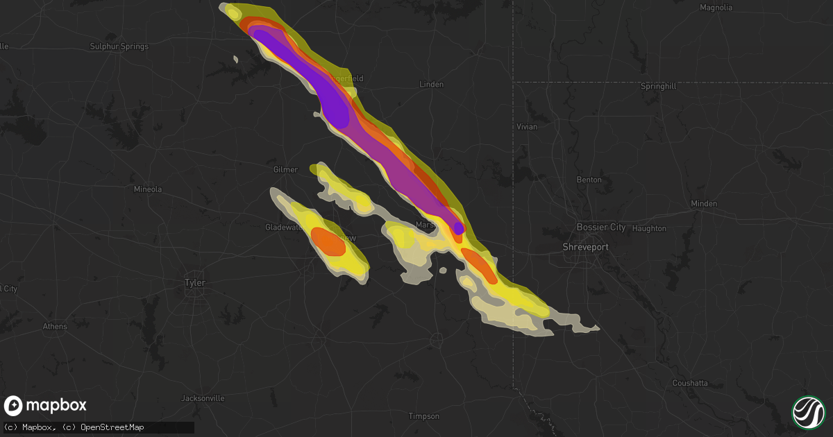 Hail map in Marshall, TX on March 10, 2018