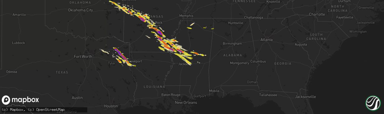 Hail map in Mississippi on March 10, 2018