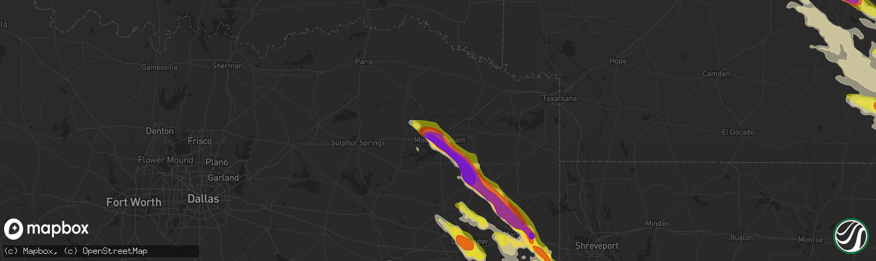 Hail map in Mount Pleasant, TX on March 10, 2018