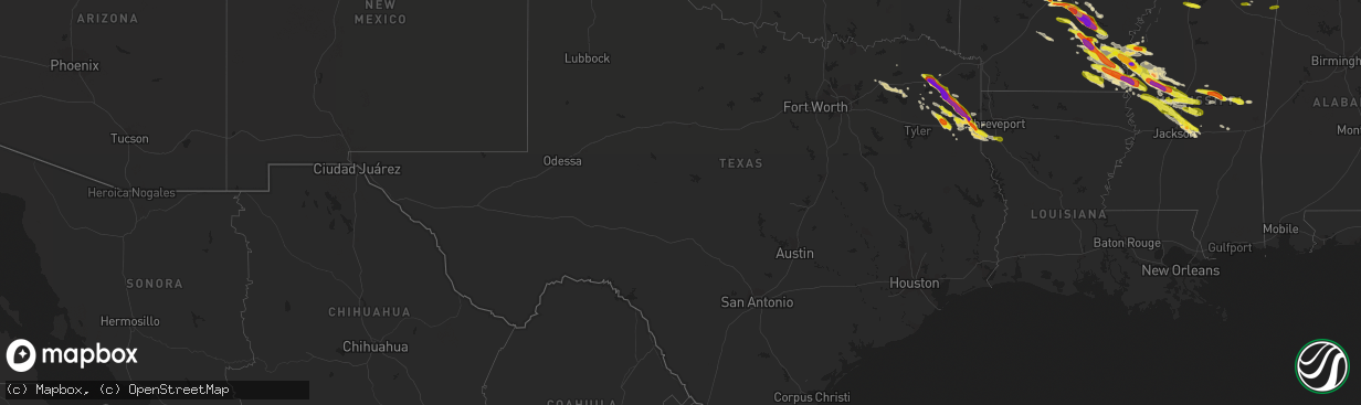 Hail map in Texas on March 10, 2018