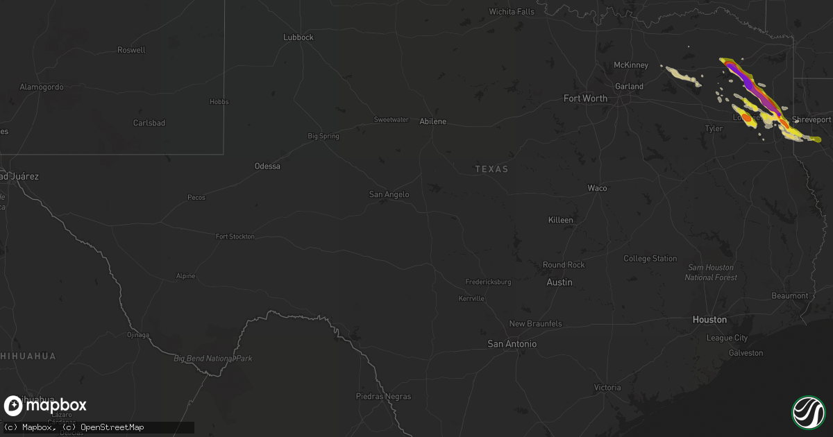 Hail map in Texas on March 10, 2018