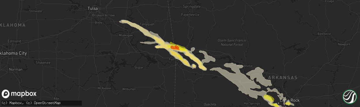 Hail map in Van Buren, AR on March 10, 2018