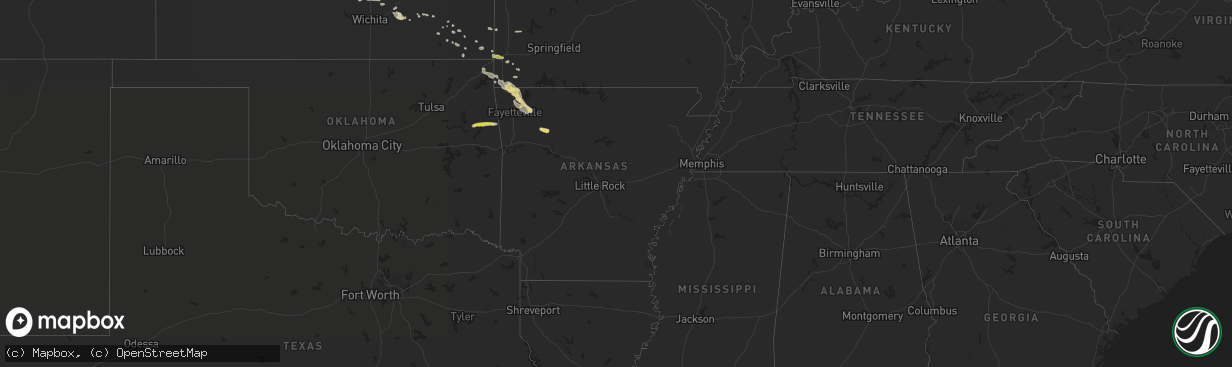 Hail map in Arkansas on March 10, 2020