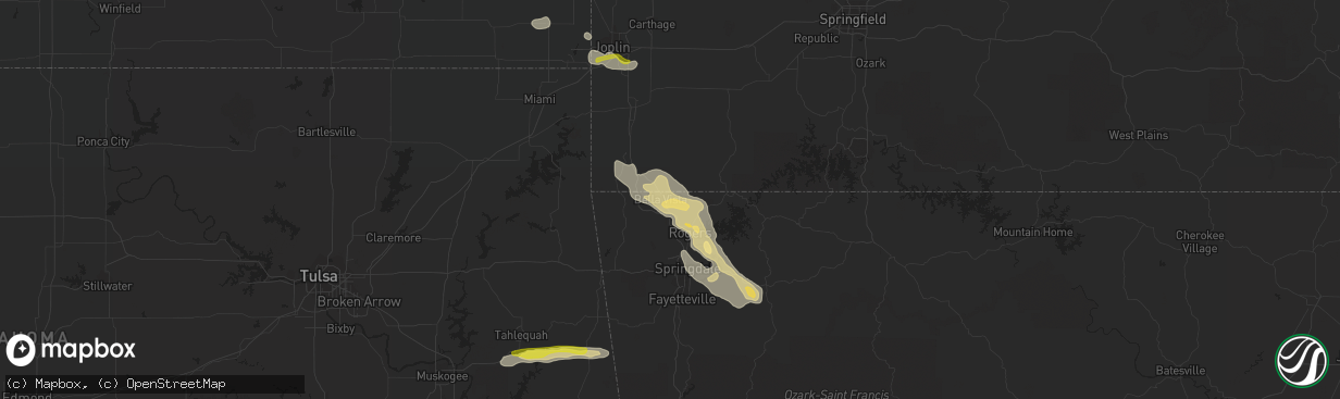 Hail map in Bella Vista, AR on March 10, 2020