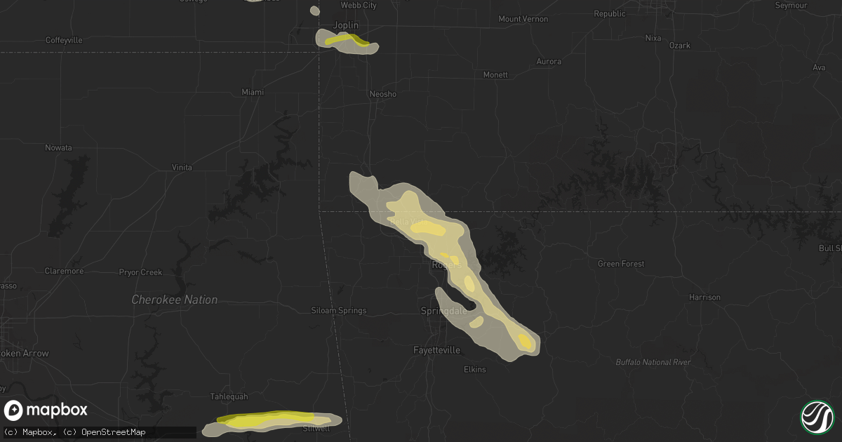 Hail map in Bella Vista, AR on March 10, 2020