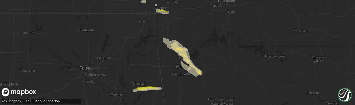 Hail map in Bentonville, AR on March 10, 2020