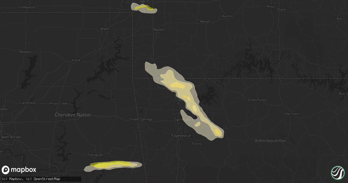 Hail map in Bentonville, AR on March 10, 2020
