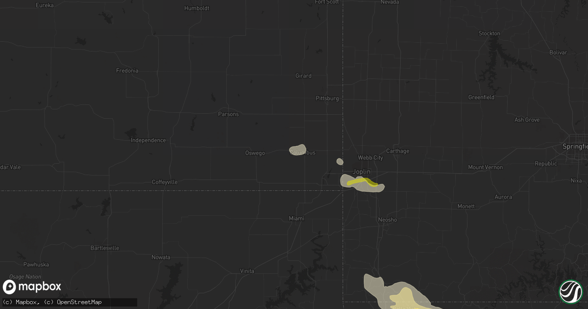 Hail map in Columbus, KS on March 10, 2020