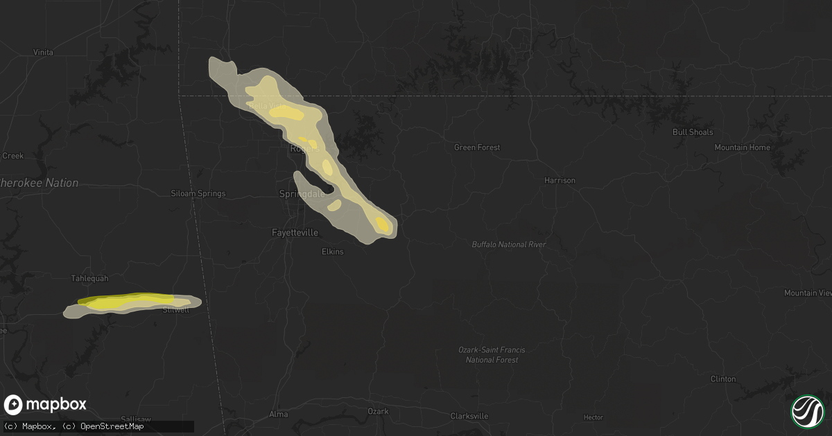 Hail map in Huntsville, AR on March 10, 2020