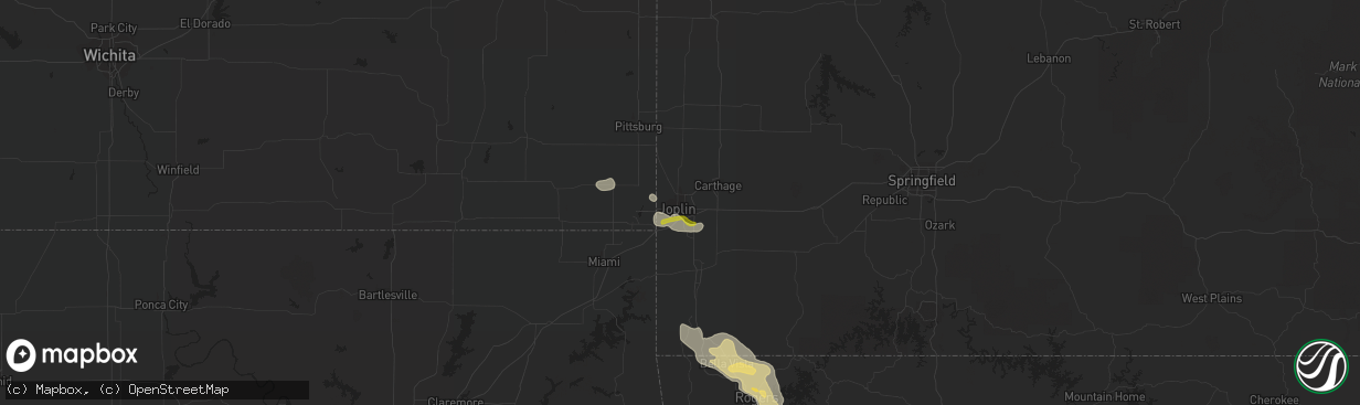 Hail map in Joplin, MO on March 10, 2020