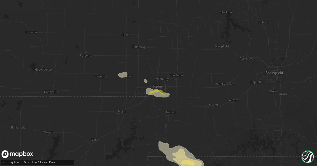 Hail map in Joplin, MO on March 10, 2020
