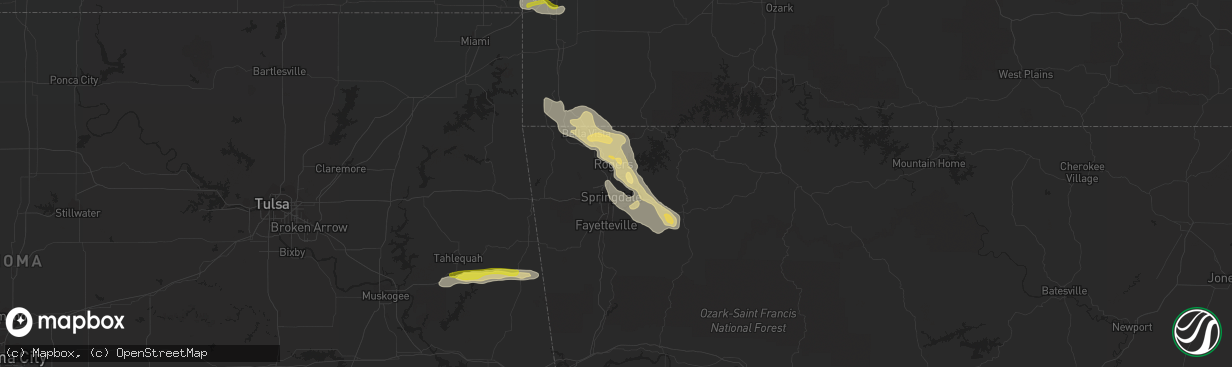 Hail map in Lowell, AR on March 10, 2020