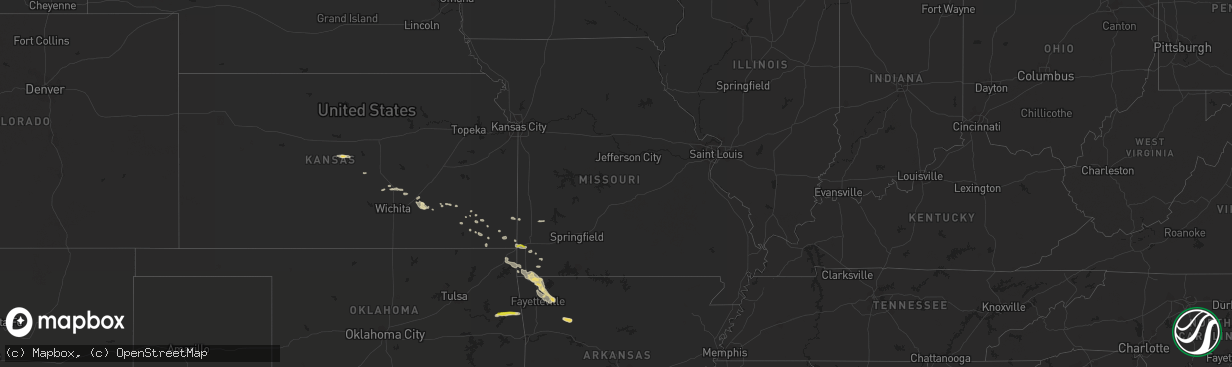 Hail map in Missouri on March 10, 2020