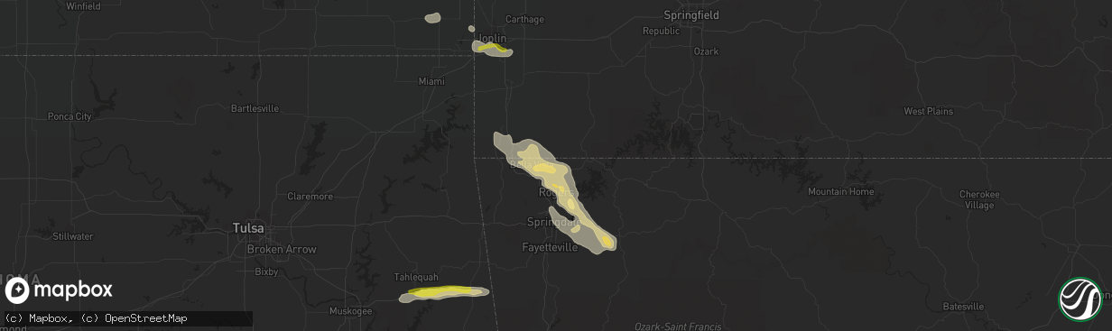 Hail map in Pea Ridge, AR on March 10, 2020