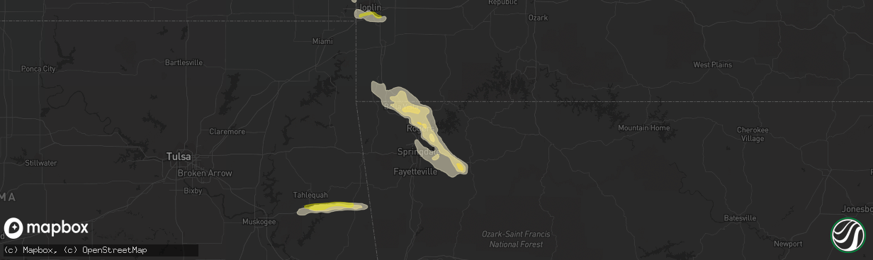 Hail map in Rogers, AR on March 10, 2020