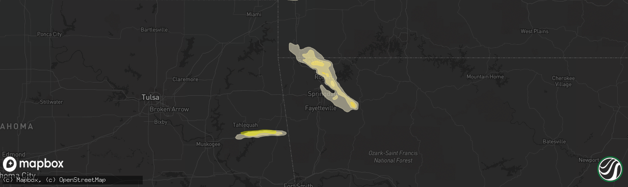 Hail map in Springdale, AR on March 10, 2020