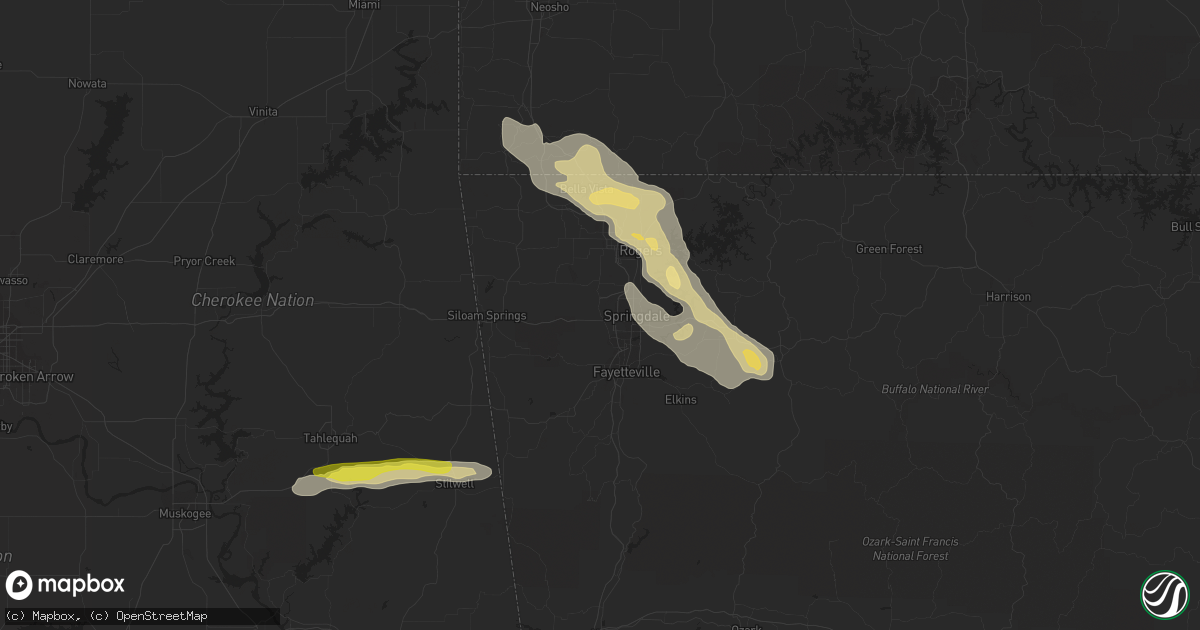 Hail map in Springdale, AR on March 10, 2020