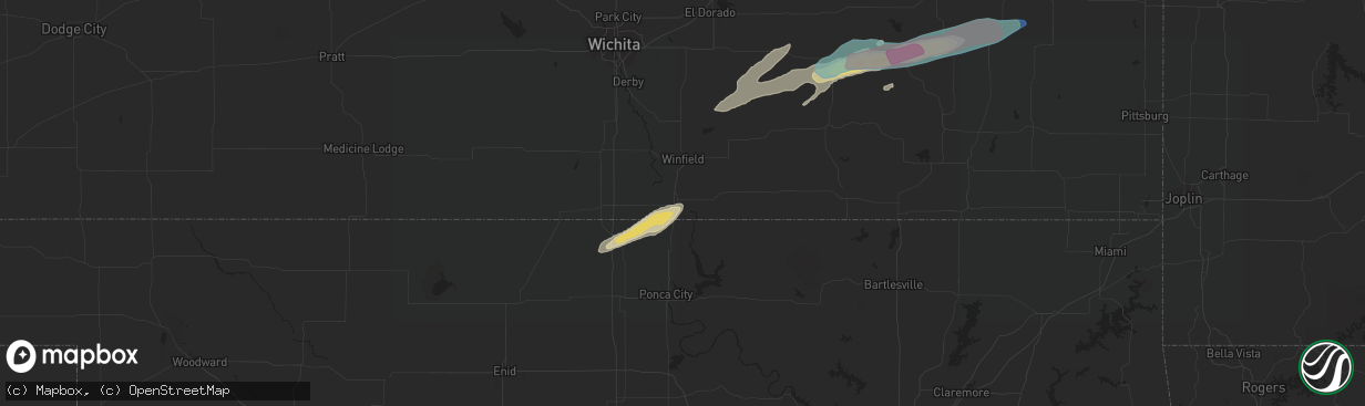 Hail map in Arkansas City, KS on March 10, 2021