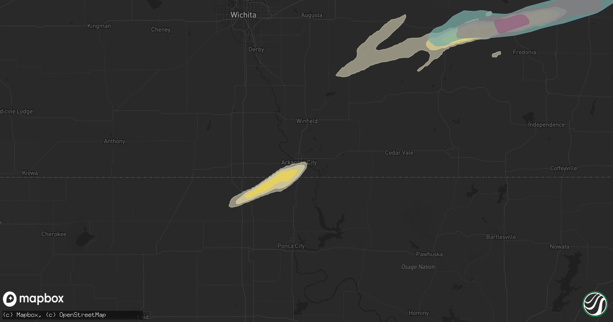 Hail map in Arkansas City, KS on March 10, 2021