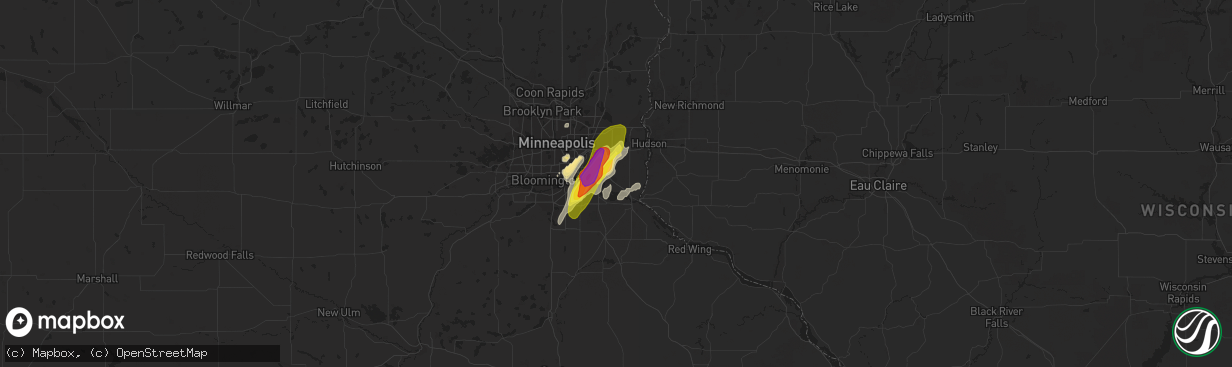 Hail map in Cottage Grove, MN on March 10, 2021