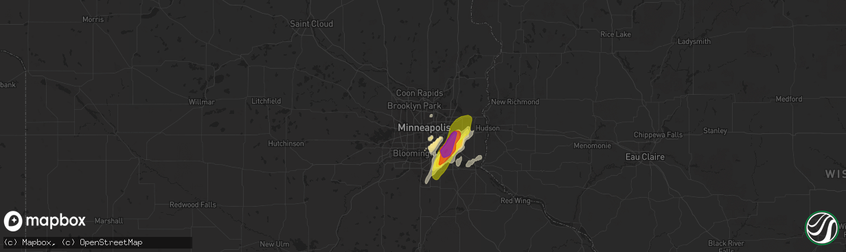 Hail map in Minneapolis, MN on March 10, 2021