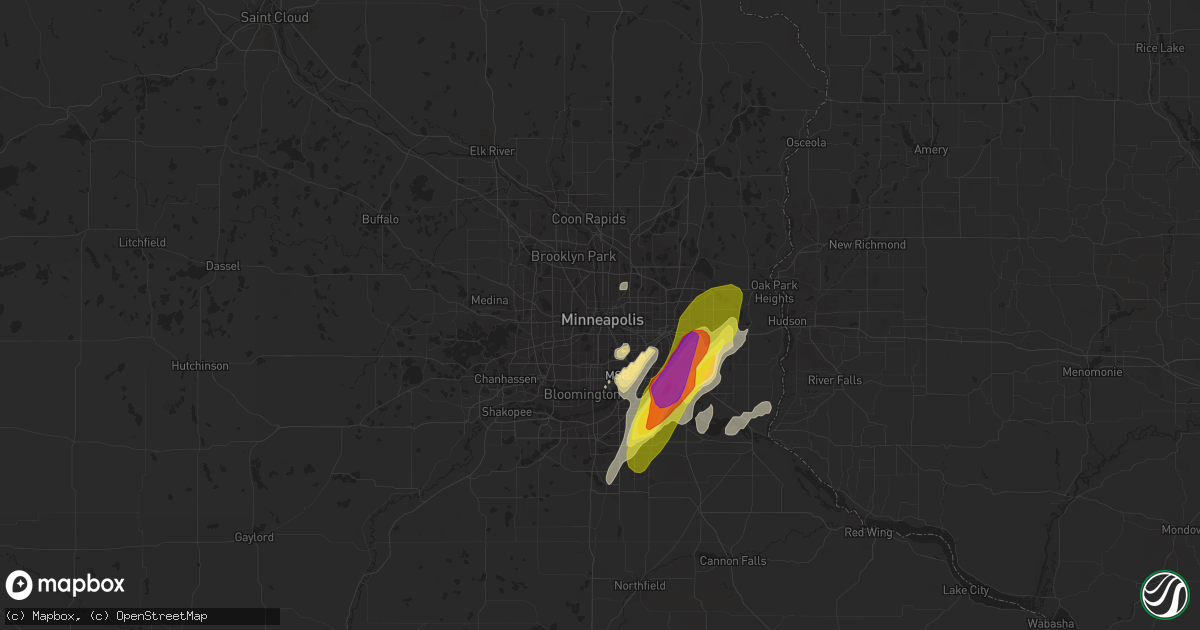 Hail map in Minneapolis, MN on March 10, 2021
