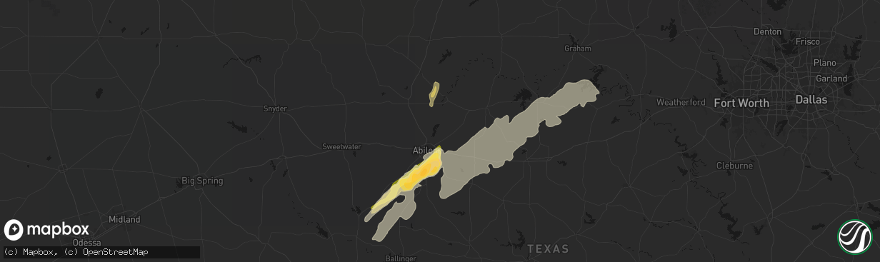 Hail map in Abilene, TX on March 10, 2026