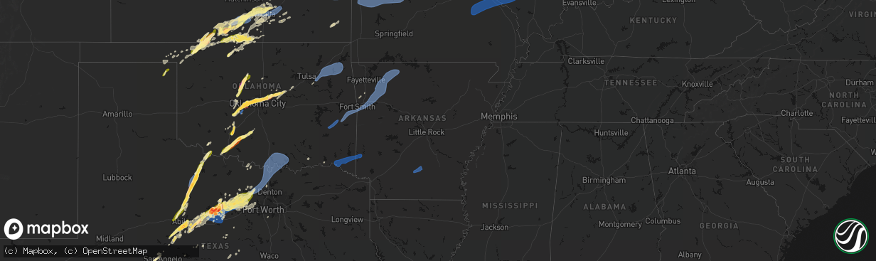 Hail map in Arkansas on March 10, 2026