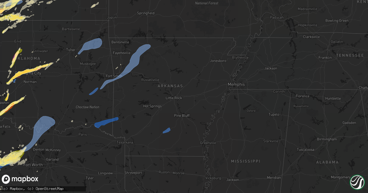 Hail map in Arkansas on March 10, 2026